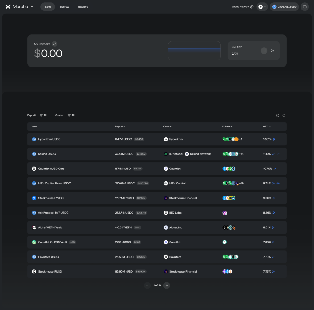 Интерфейс платформы https://app.morpho.org/