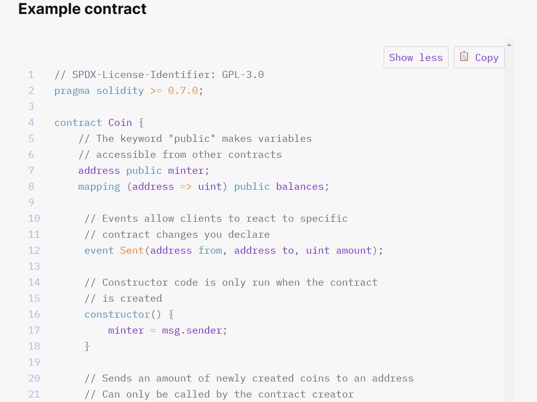 Пример кода смарт-контракта на Solidity