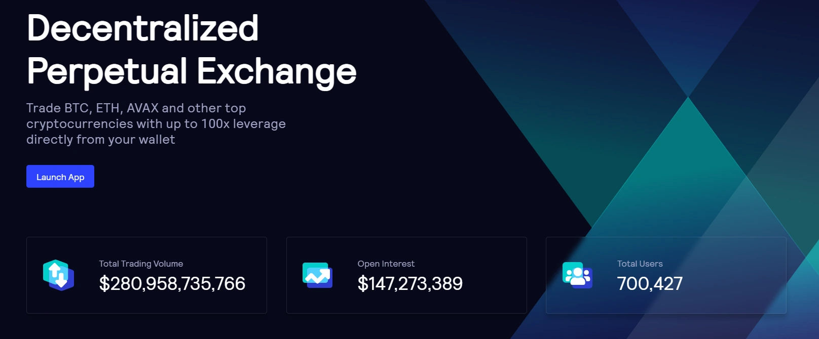 Главная страница децентрализованной биржи GMX